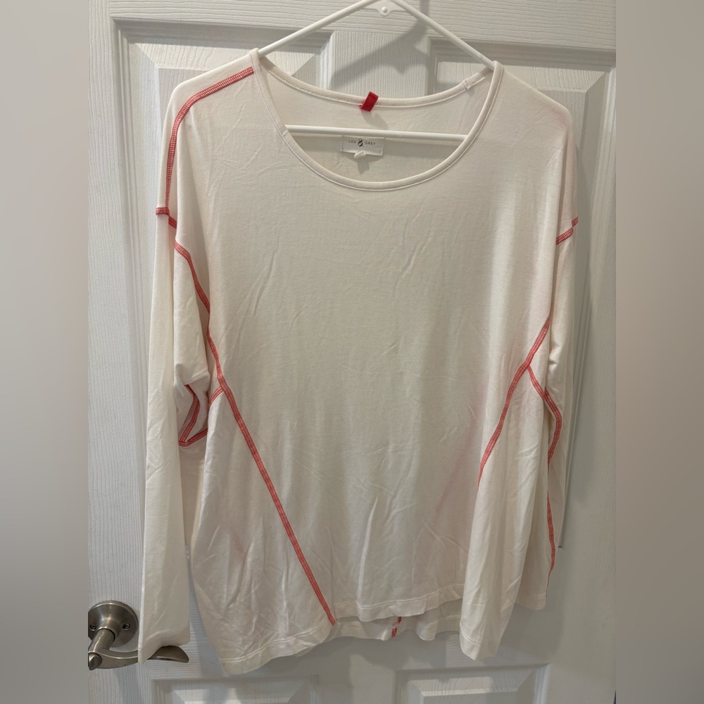 Lou & Grey Loft Cream With Pink Accents Long Sleeve Top